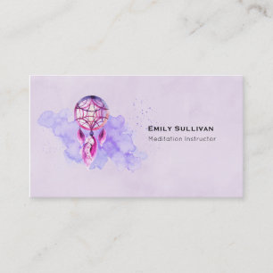Pink Dreamcatcher On Purple Watercolor Splatter Business Card