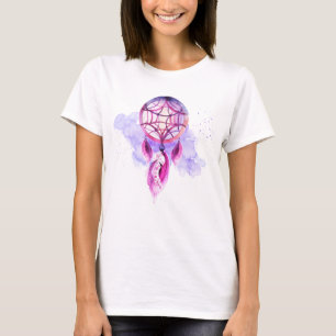 Pink Dreamcatcher On Purple Watercolor Splatter T-Shirt