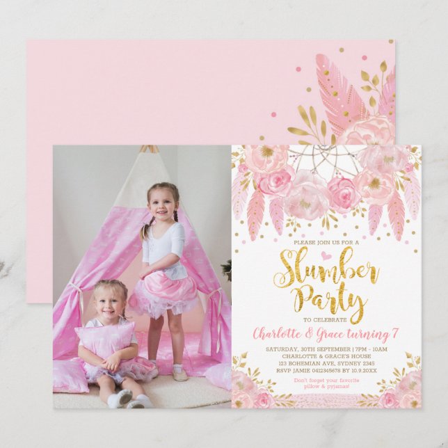 Pink Dreamcatcher Slumber Party Birthday Sleepover Invitation (Front/Back)