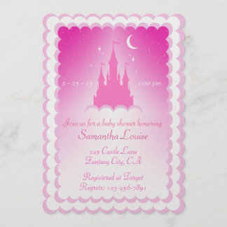 Pink Dreamy Castle In The Clouds Baby Shower Invitation