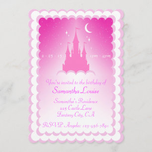 Pink Dreamy Castle In The Clouds Birthday Invitation