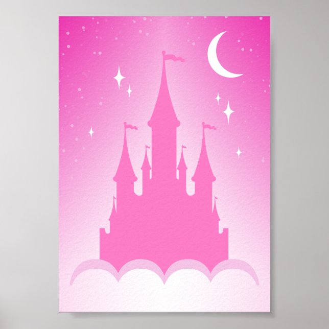 Pink Dreamy Castle In The Clouds Starry Moon Sky Poster (Front)