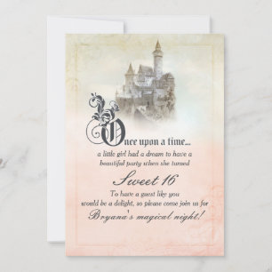 Pink Dreamy Fairy Tale Storybook Castle Sweet 16 Invitation