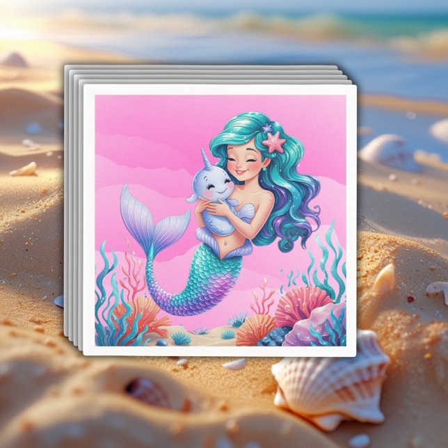 Pink Dreamy Mermaid Under the Sea Baby Shower Napkin (Creator Uploaded)