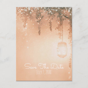 Pink Dreamy Rustic Forest Save the Date Announcement Postcard