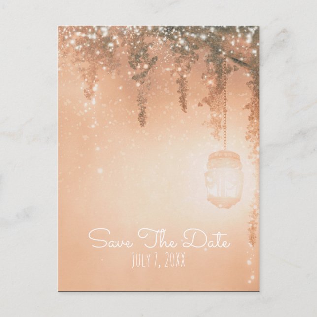 Pink Dreamy Rustic Forest Save the Date Announcement Postcard (Front)