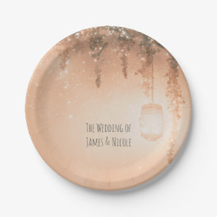 Pink Dreamy Rustic Forest Wedding Reception Paper Plate