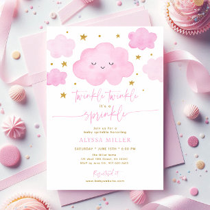 Pink Dreamy Twinkle Star Cloud Baby Sprinkle Invitation