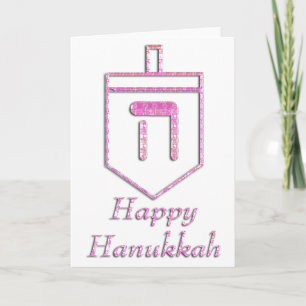 Pink Dreidel Happy Hanukkah Greeting Card 3