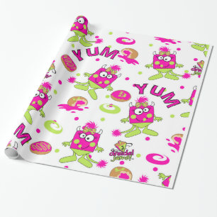 Pink Dreidel Monster Wrapping Paper