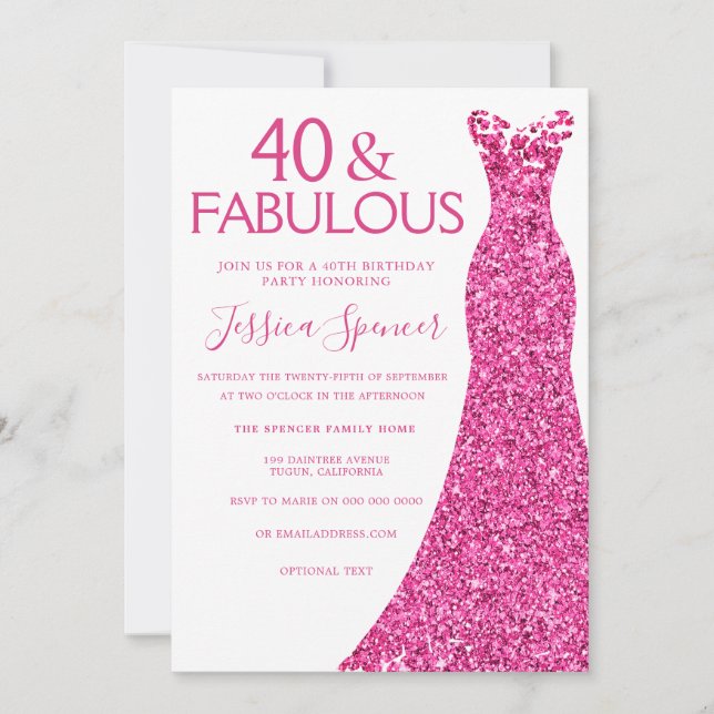 Pink Dress 40th Birthday Party 40 & Fabulous Invitation (Front)