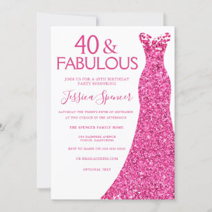 Pink Dress 40th Birthday Party 40 & Fabulous Invitation