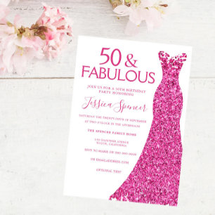 Pink Dress 50th Birthday Party 50 & Fabulous Invitation
