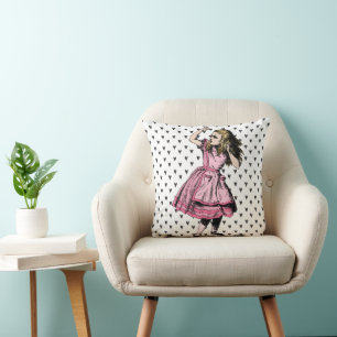 Pink Dress Alice Black Hearts Cushion