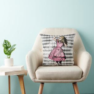 Pink Dress Alice Vintage Weathered Cushion