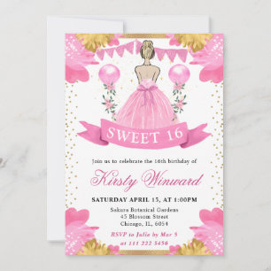 Pink Dress Blonde Princess Sweet 16 Invitation