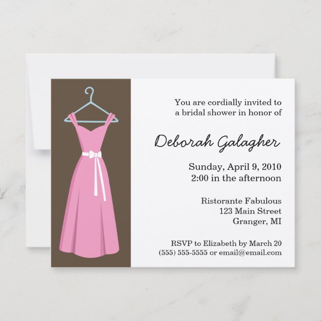 Pink Dress Bridal Shower Invitations (Front)