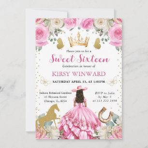 Pink Dress Brunette Western Princess Sweet 16 Invitation