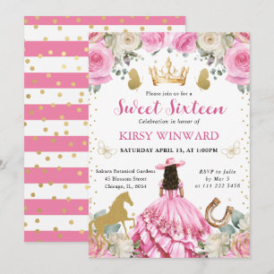 Pink Dress Brunette Western Princess Sweet 16 Invitation