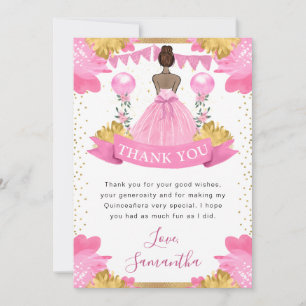 Pink Dress Dark Skin Princess Quinceanera Thank You Card