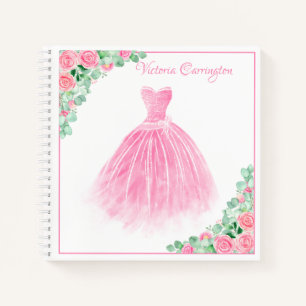 Pink Dress Floral Elegant Customised Script Notebook