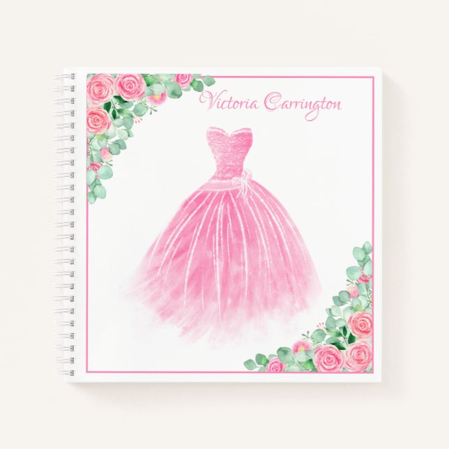 Pink Dress Floral Elegant Customised Script Notebook (Front)