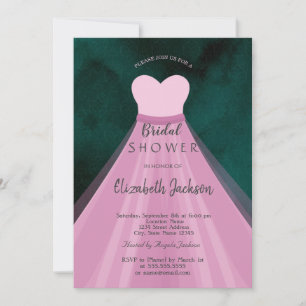 Pink Dress Green Bridal Shower  Invitation