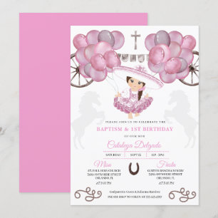 Pink Dress Mexican Baby Charra Balloons Baptism Invitation