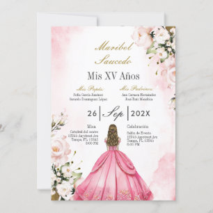 Pink dress quinceañera invitation