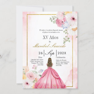 Pink dress quinceañera  invitation