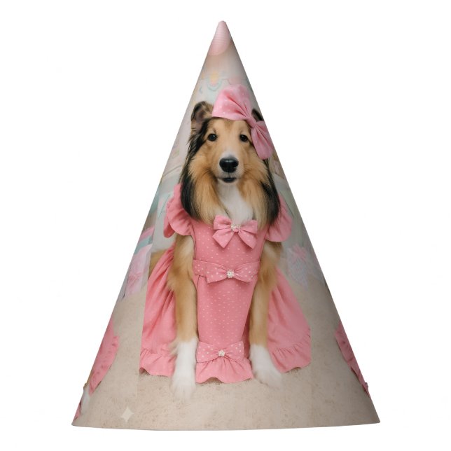 Pink Dress Sheltie Party Hat (Front)