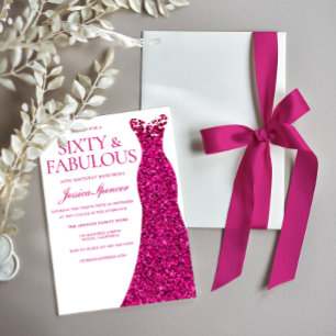 Pink Dress Sixty & Fabulous 60th Birthday Invitation