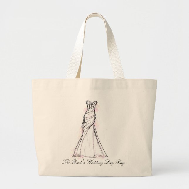 Pink Dress Wedding Day Large Tote Bag (Front)
