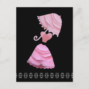 Pink Dress with Umbrella & Butterfly Lace Postcard
