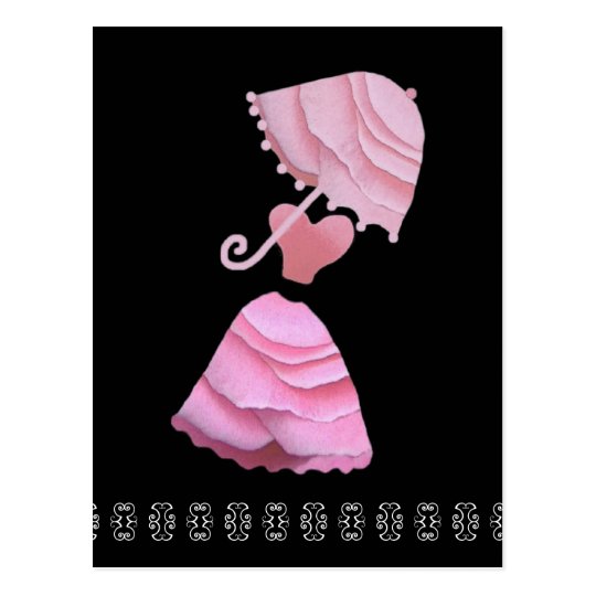 Pink Dress with Umbrella & Butterfly Lace Postcard