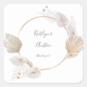 Pink Dried Leaf Boho Floral Thank You 3 Square Sticker