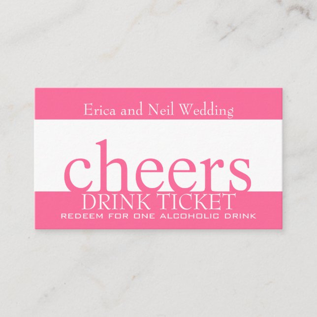 Pink Drink Bar Ticket for Wedding Receptions Enclosure Card (Front)