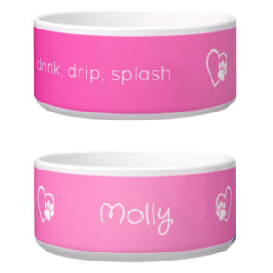 Pink 'drink drip splash' Dog Name Bowl