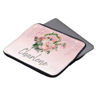 Pink Dripping Glitter Blush Pink Floral Bouquet Laptop Sleeve