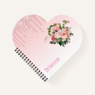 Pink Dripping Glitter Blush Pink Floral Bouquet Notebook