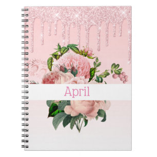 Pink Dripping Glitter Blush Pink Floral Bouquet Notebook
