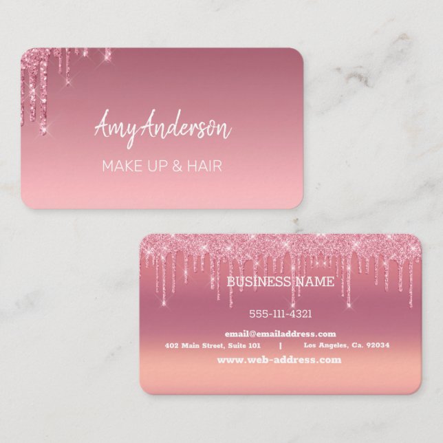 Pink Dripping Glitter Business Card (Front/Back)