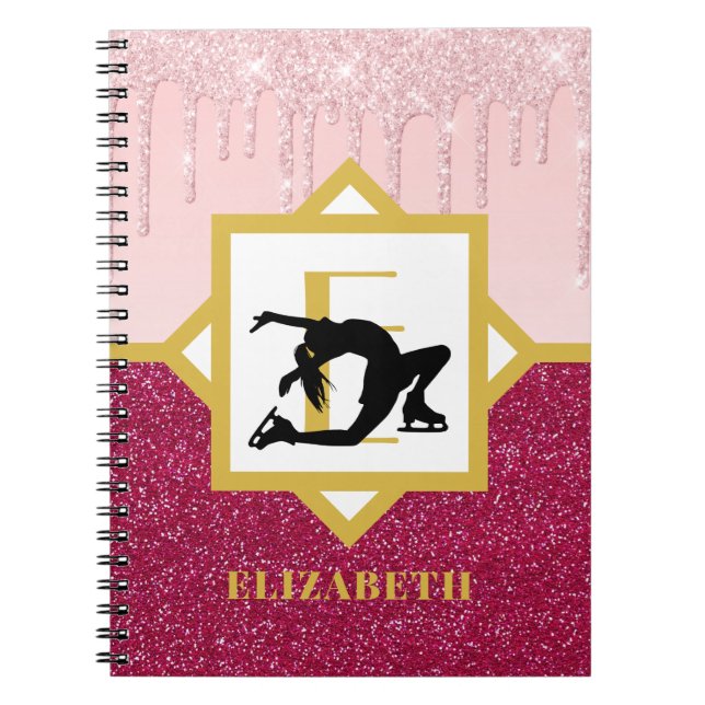 Pink Dripping Glitter Figure Skater Ice Dancer Notebook (Front)