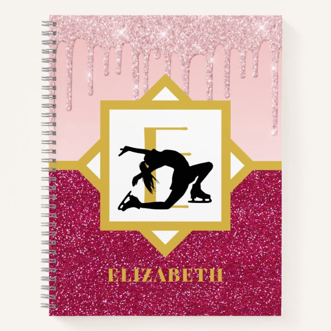 Pink Dripping Glitter Figure Skater Ice Dancer Notebook (Front)