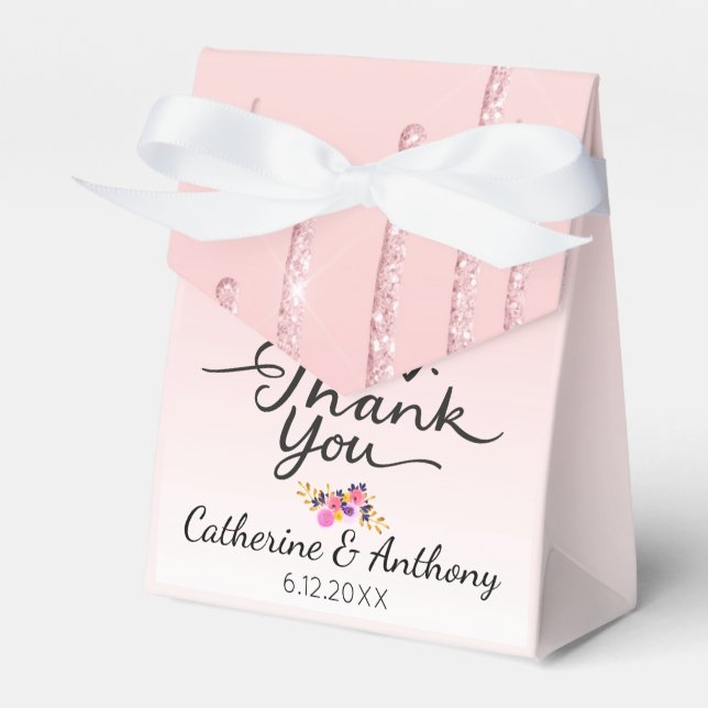 Pink Dripping Glitter Floral Thank You Favour Box (Front Side)
