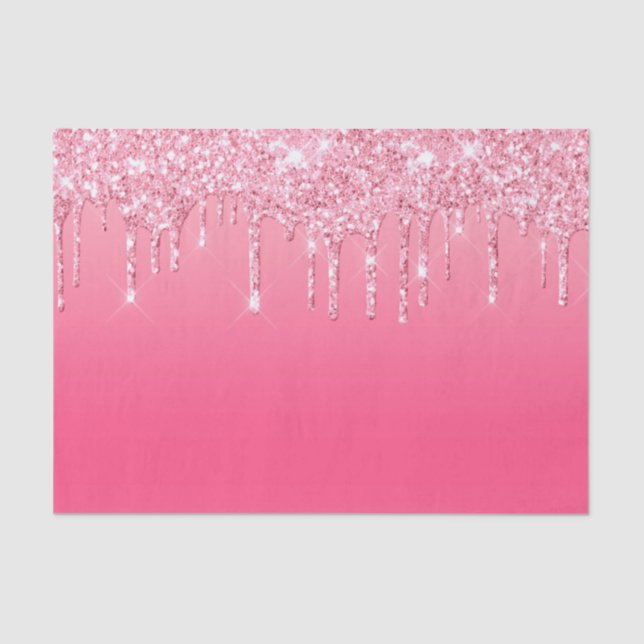 Pink Dripping Glitter Girly Trendy Chic Bling Tiss Tissue Paper (Front)
