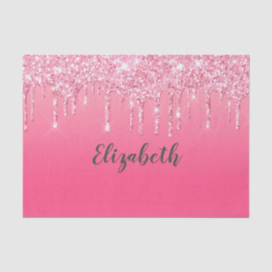 Pink Dripping Glitter Girly Trendy Chic Bling  Tissue Paper
