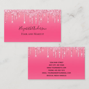 Pink Dripping Glitter Girly Trendy Chic Modern Bus Business Card