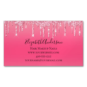 Pink Dripping Glitter Girly Trendy Chic Modern Magnetic Business Card