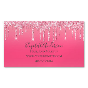 Pink Dripping Glitter Girly Trendy Chic Modern Magnetic Business Card